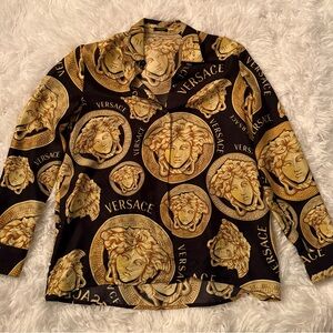 Versace Gold and Black Medusa Pattern Shirt 100% silk